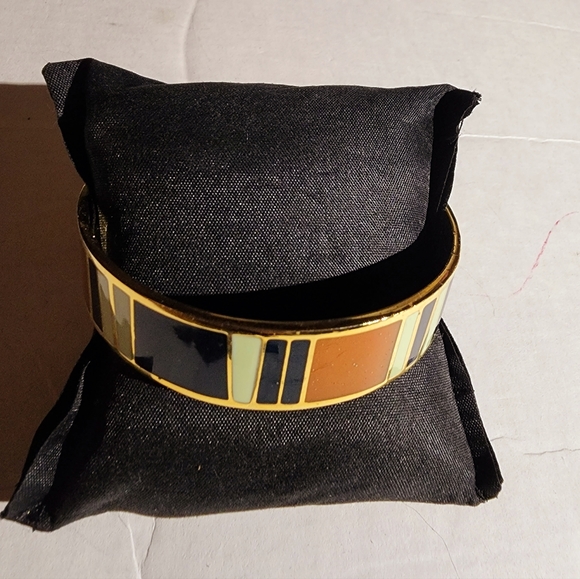 Chunky enamel bangle wide Bracelet stripes warm colors metropolitan museum art - Picture 7 of 7